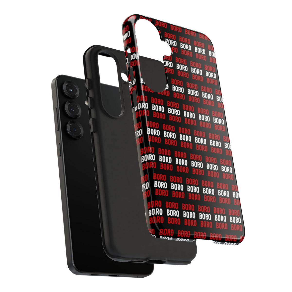 BORO BORO BORO Pattern Phone Case — Bold Red & White Repeating Text Protective Cover