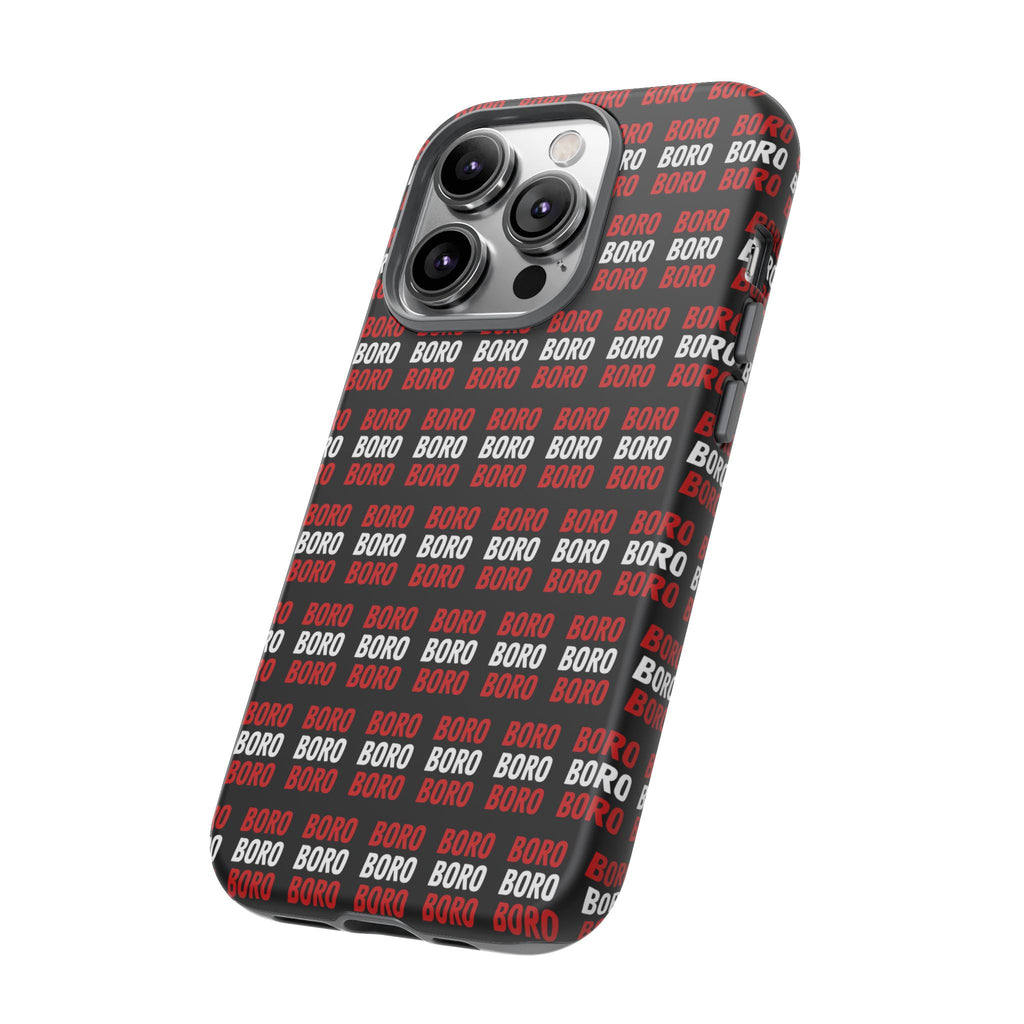 BORO BORO BORO Pattern Phone Case — Bold Red & White Repeating Text Protective Cover