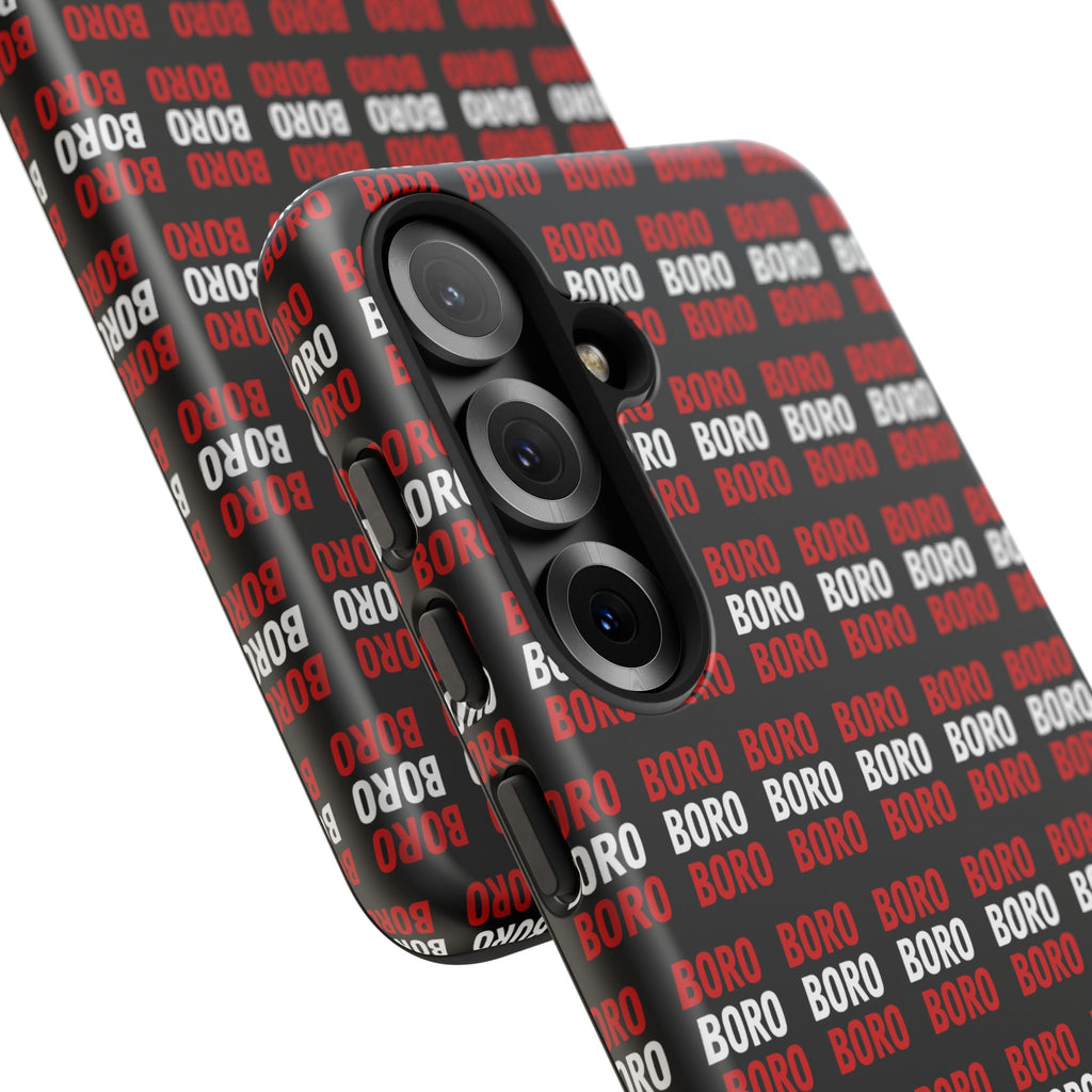 BORO BORO BORO Pattern Phone Case — Bold Red & White Repeating Text Protective Cover