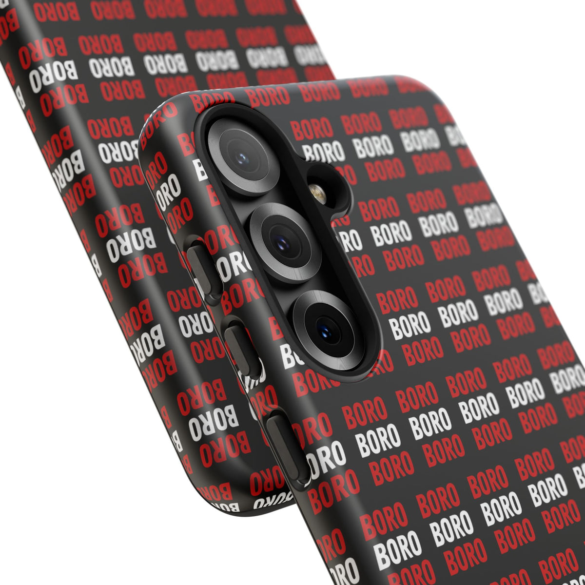 BORO BORO BORO Pattern Phone Case — Bold Red & White Repeating Text Protective Cover