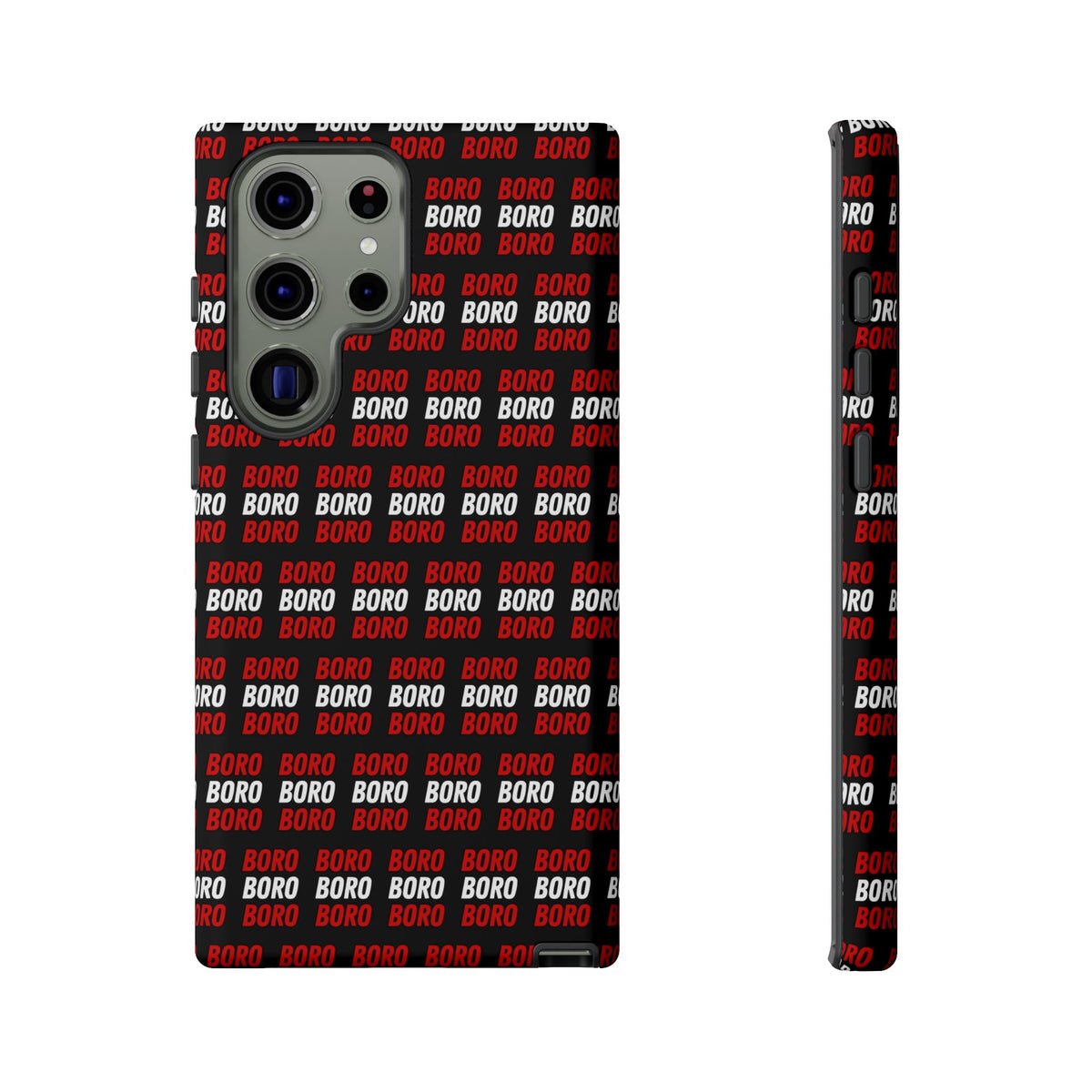 BORO BORO BORO Pattern Phone Case — Bold Red & White Repeating Text Protective Cover