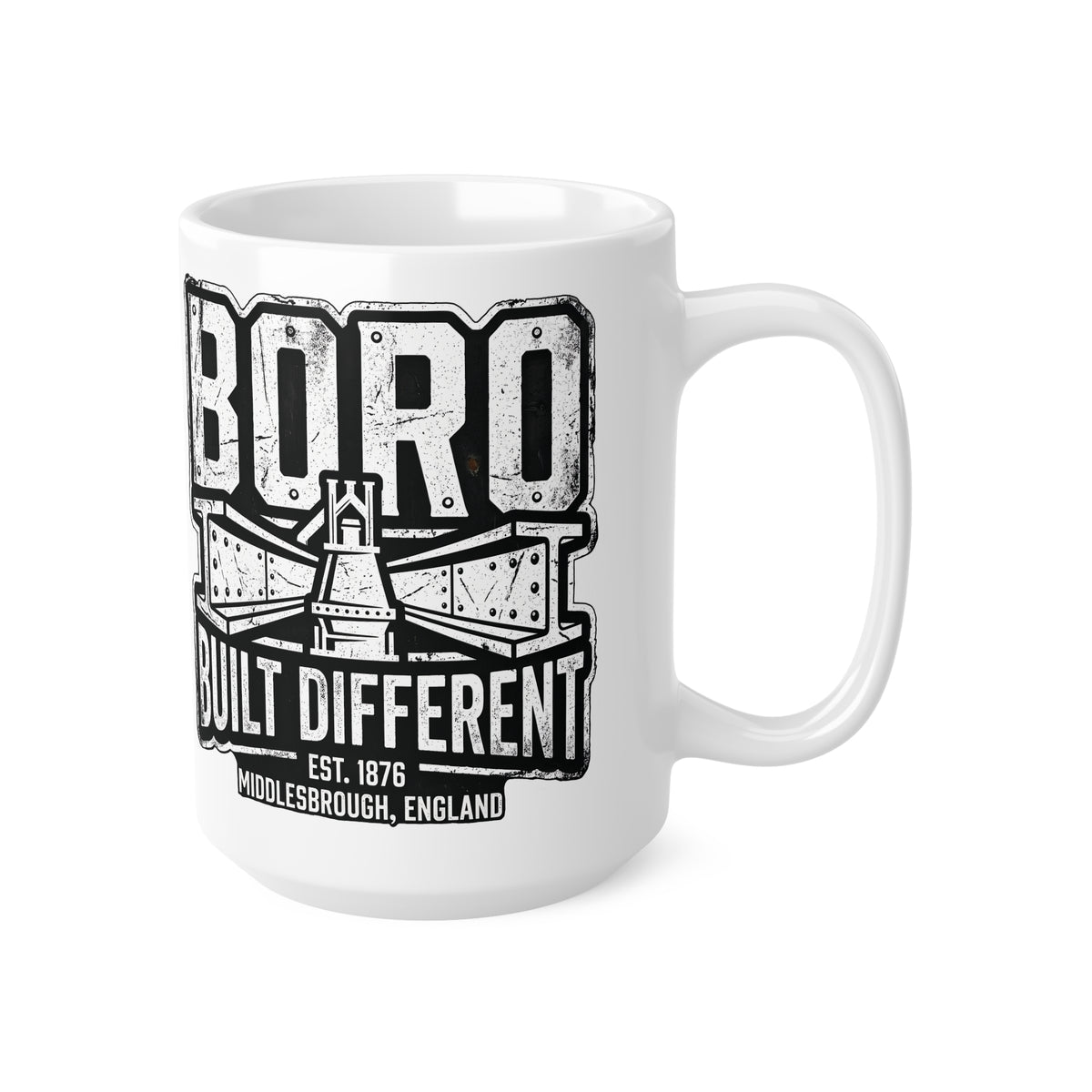 Boro Built Different Ceramic Coffee Mug — Middlesbrough Vintage Engineered Design (11oz & 15oz)