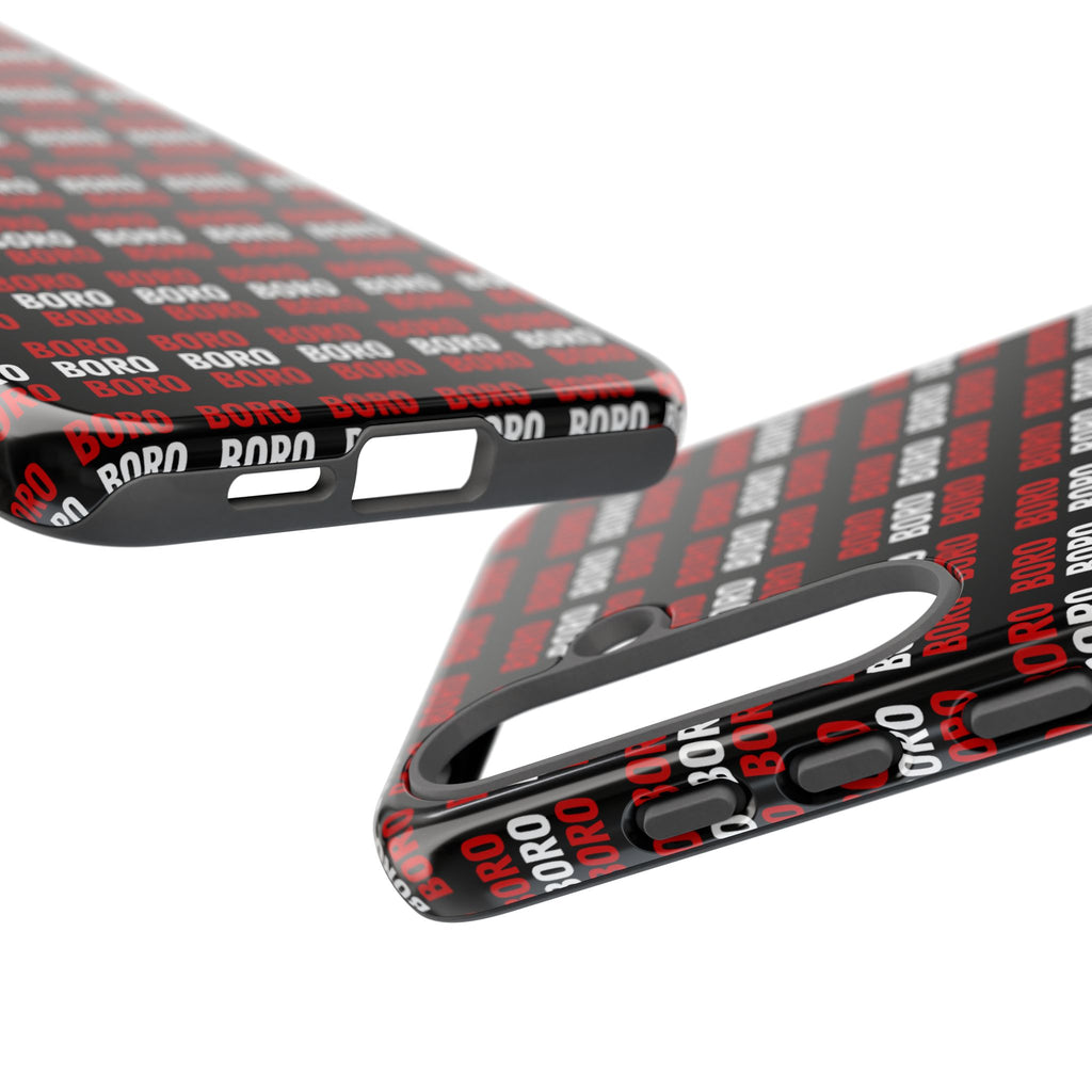 BORO BORO BORO Pattern Phone Case — Bold Red & White Repeating Text Protective Cover
