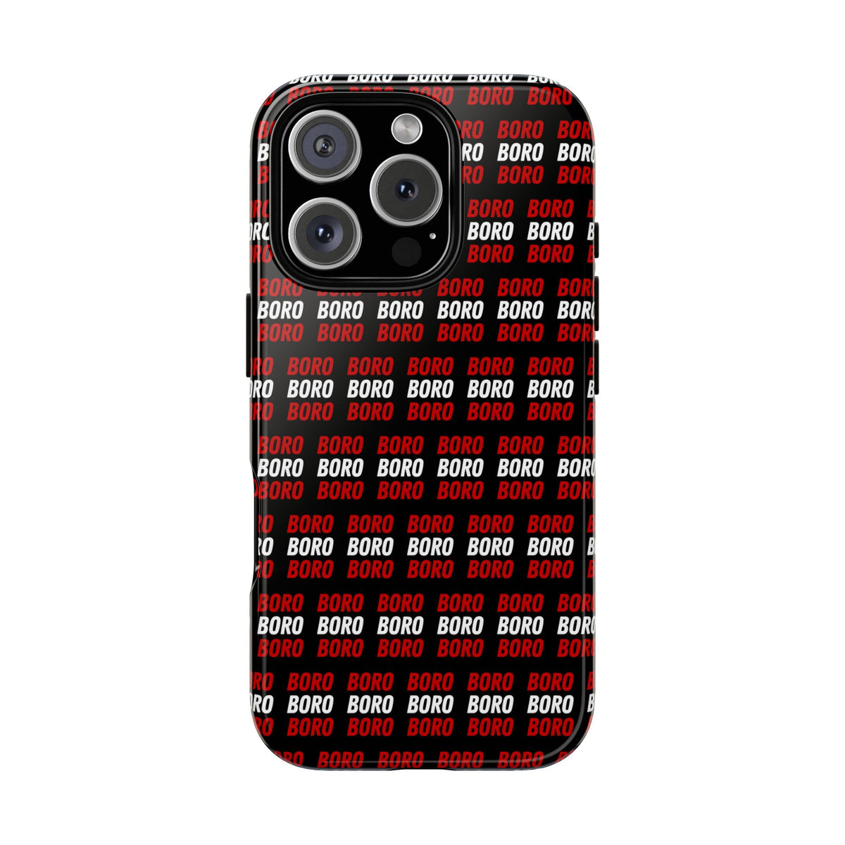 BORO BORO BORO Pattern Phone Case — Bold Red & White Repeating Text Protective Cover
