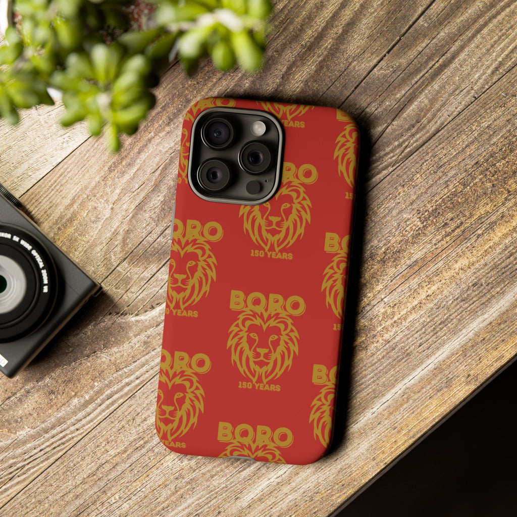 BORO Gold on red Lion Head Phone Case — Red 150 years Pattern Protective Case