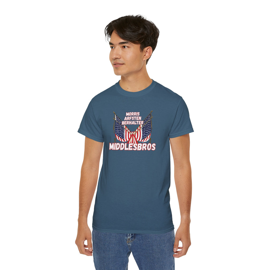 American Flag Graphic Cotton T-Shirt - Morris, Arfsten and Berhalter - Patriotic 'Middlesbros' Tee