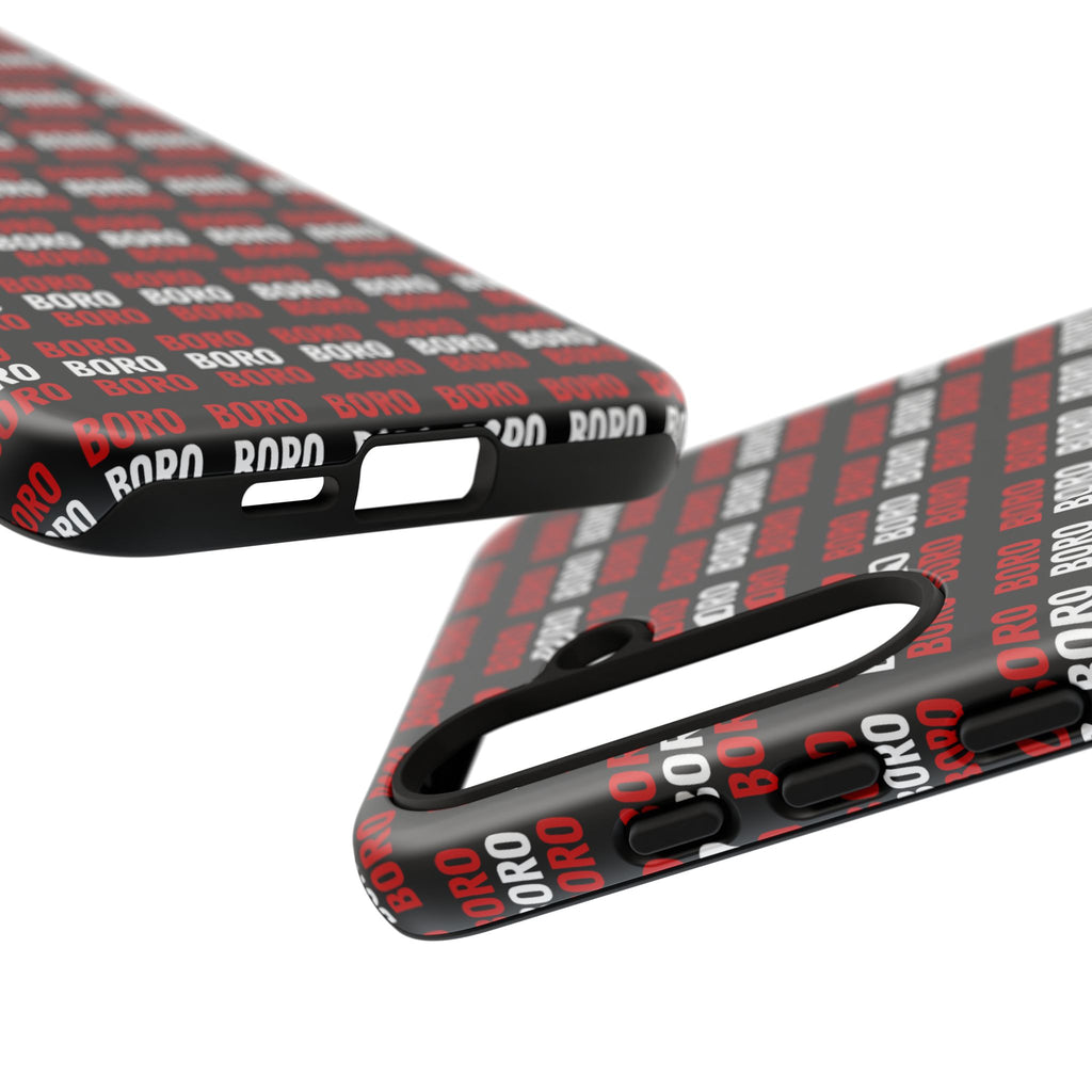 BORO BORO BORO Pattern Phone Case — Bold Red & White Repeating Text Protective Cover