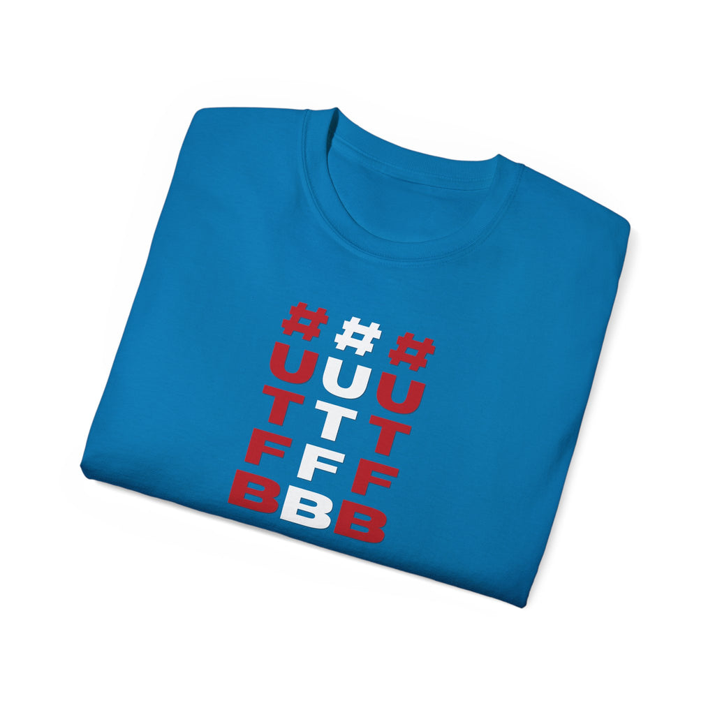 Tripple Vertical '#UTFB' Graphic Tee — Red & White Minimalist Design
