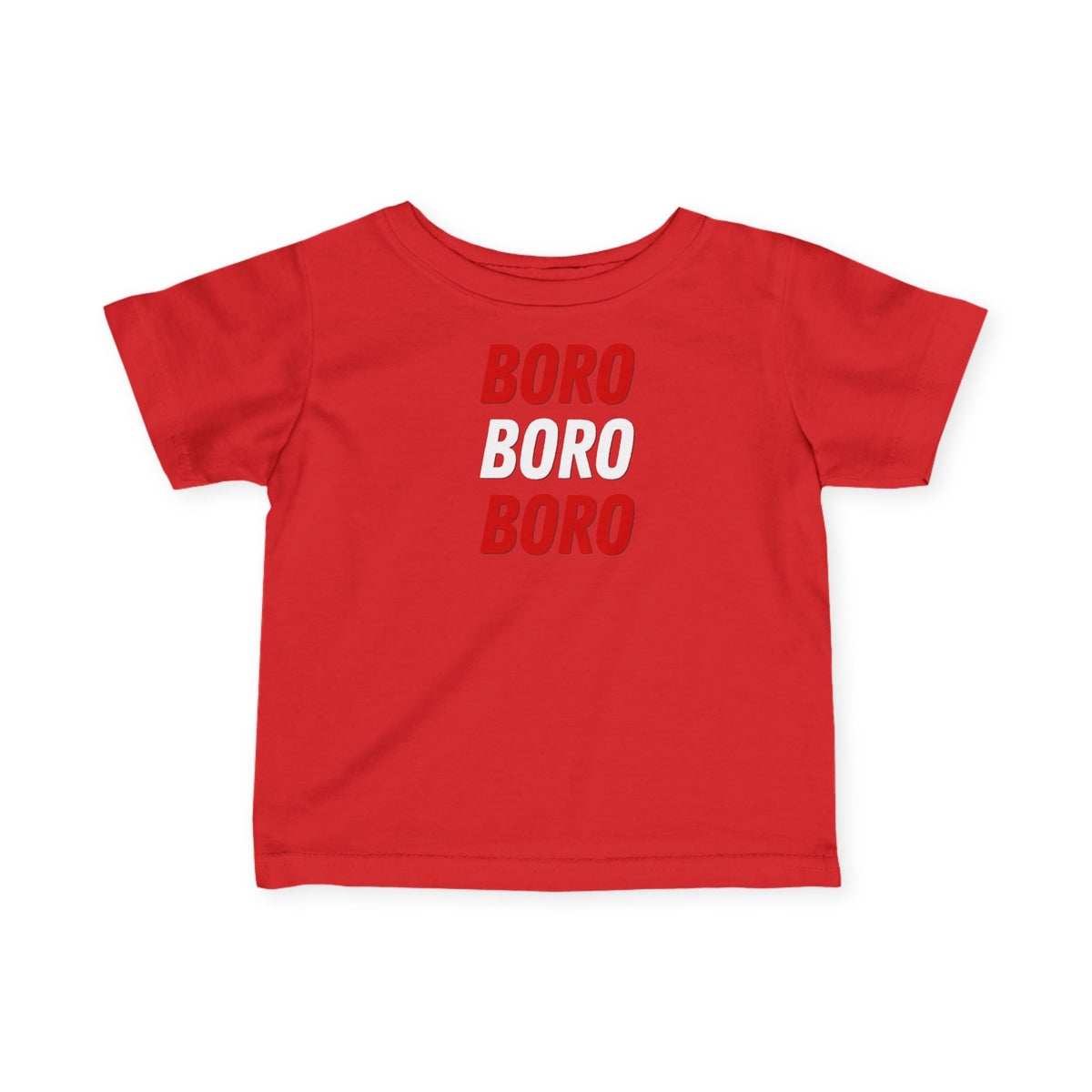 Infant Tee — "BORO BORO BORO" Red & White Graphic Baby Shirt