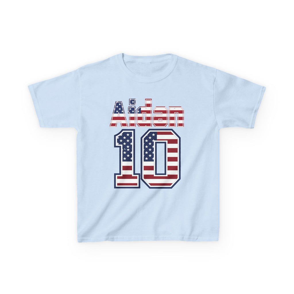 Kids Shirt 'Aiden 10' American Flag BORO Shirt, Aidan Morris is our Number 10 'Front print'
