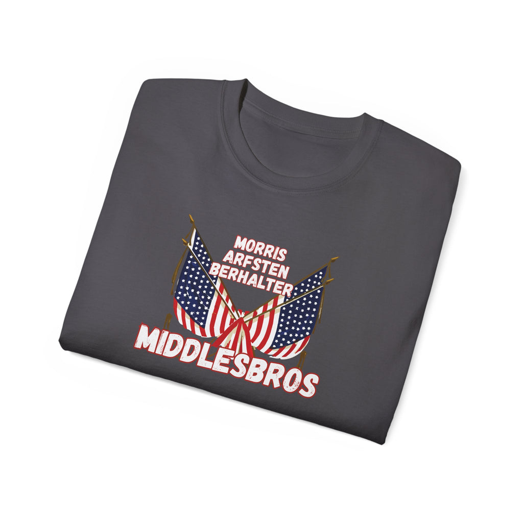 American Flag Graphic Cotton T-Shirt - Morris, Arfsten and Berhalter - Patriotic 'Middlesbros' Tee