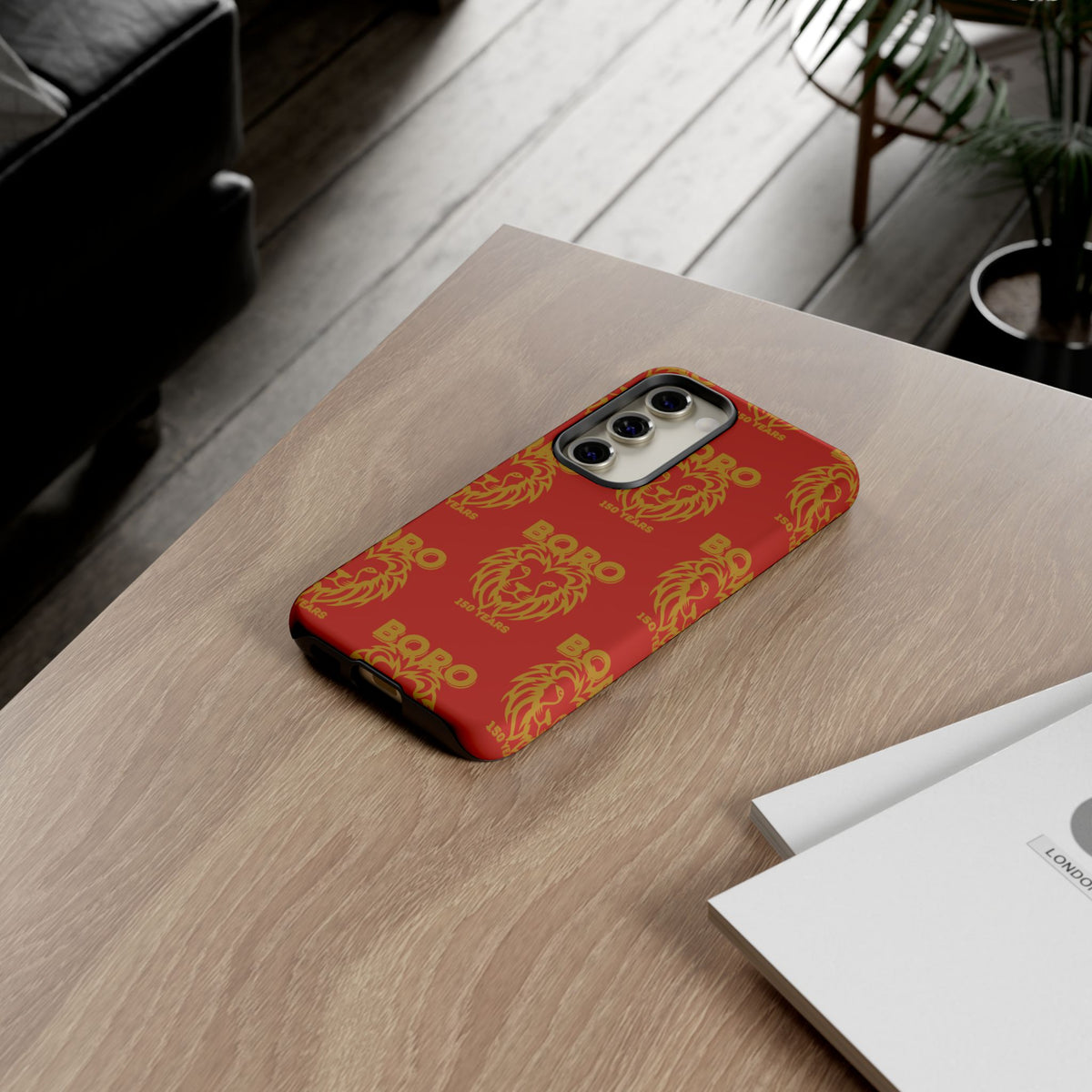 BORO Gold on red Lion Head Phone Case — Red 150 years Pattern Protective Case