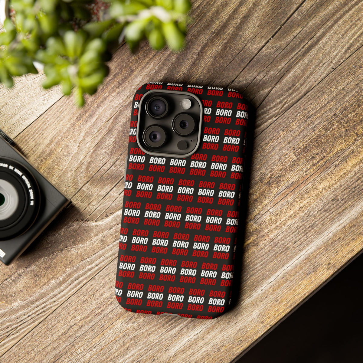 BORO BORO BORO Pattern Phone Case — Bold Red & White Repeating Text Protective Cover
