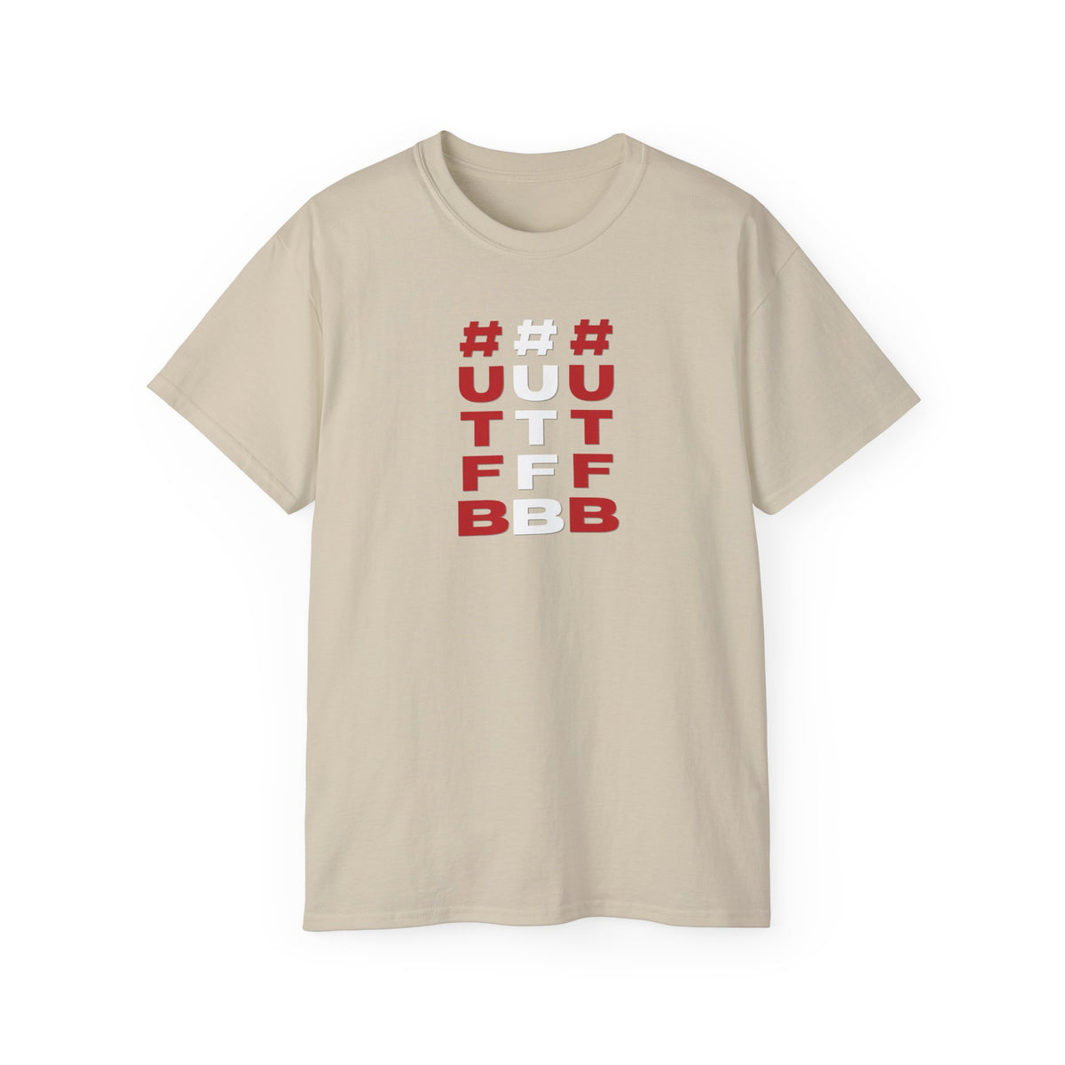 Tripple Vertical '#UTFB' Graphic Tee — Red & White Minimalist Design