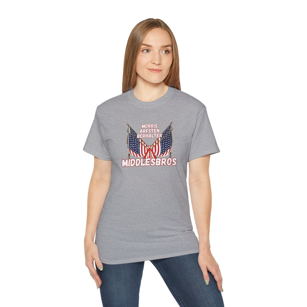 American Flag Graphic Cotton T-Shirt - Morris, Arfsten and Berhalter - Patriotic 'Middlesbros' Tee