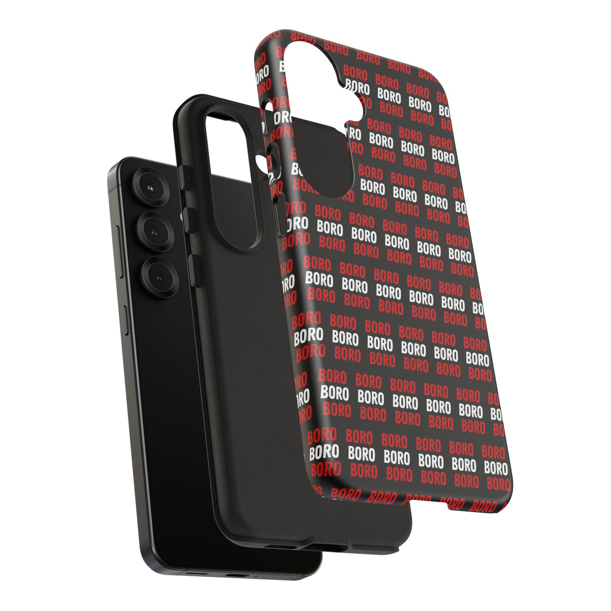 BORO BORO BORO Pattern Phone Case — Bold Red & White Repeating Text Protective Cover