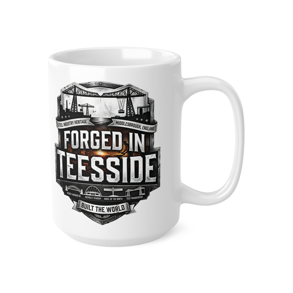 Forged in Teesside Ceramic Coffee Mug – 11oz & 15oz Middlesbrough Industrial Heritage Gift
