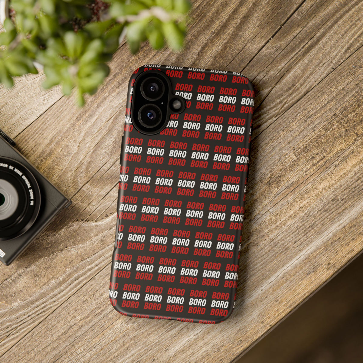 BORO BORO BORO Pattern Phone Case — Bold Red & White Repeating Text Protective Cover