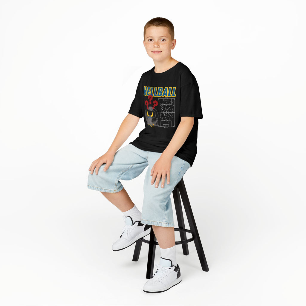Kids T‑Shirt — "HELLBALL" Graphic Tee with Demon Ball and Game Plan