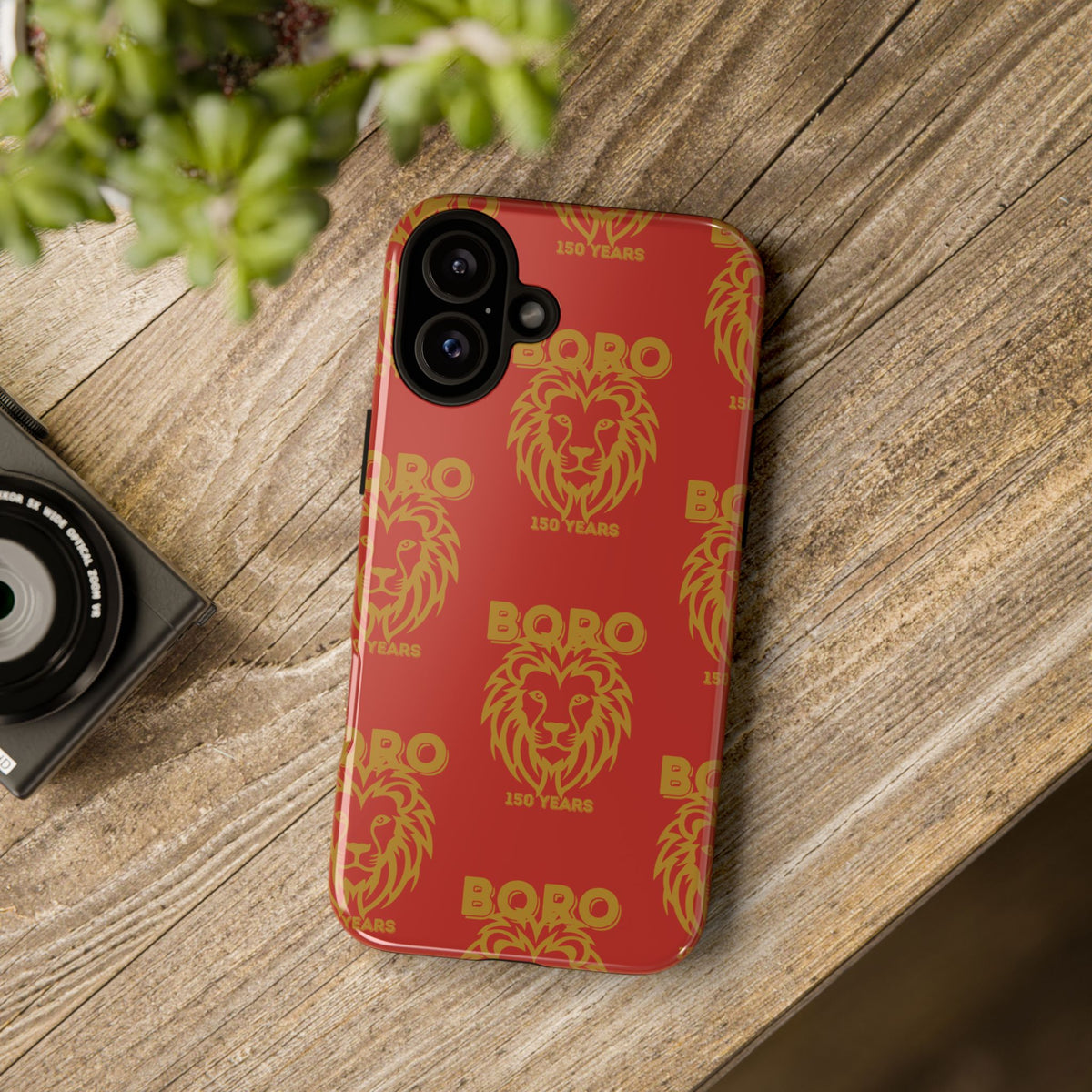 BORO Gold on red Lion Head Phone Case — Red 150 years Pattern Protective Case