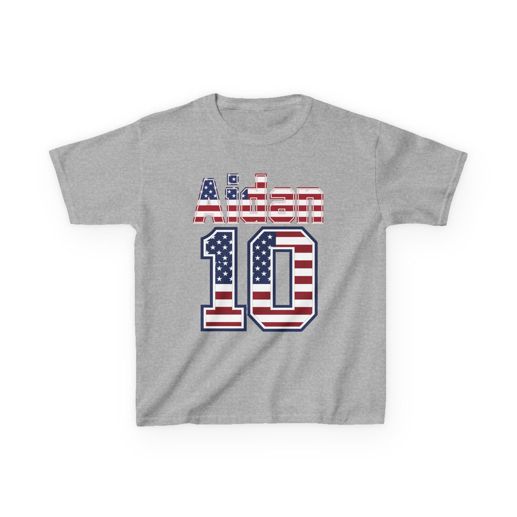 Kids Shirt 'Aiden 10' American Flag BORO Shirt, Aidan Morris is our Number 10 'Front print'