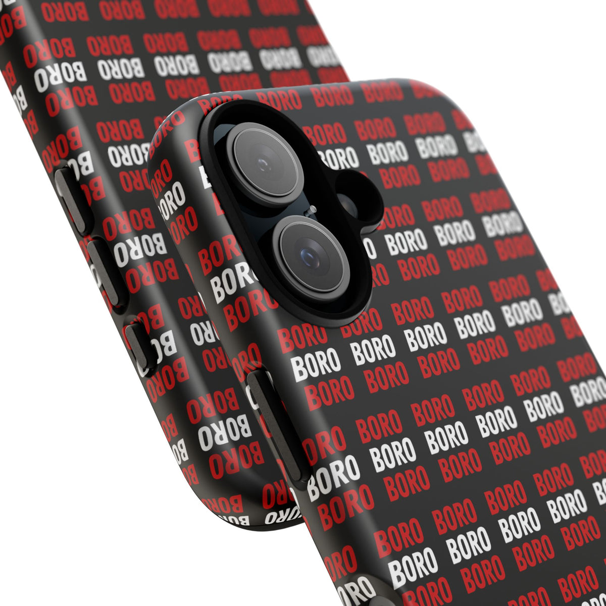BORO BORO BORO Pattern Phone Case — Bold Red & White Repeating Text Protective Cover