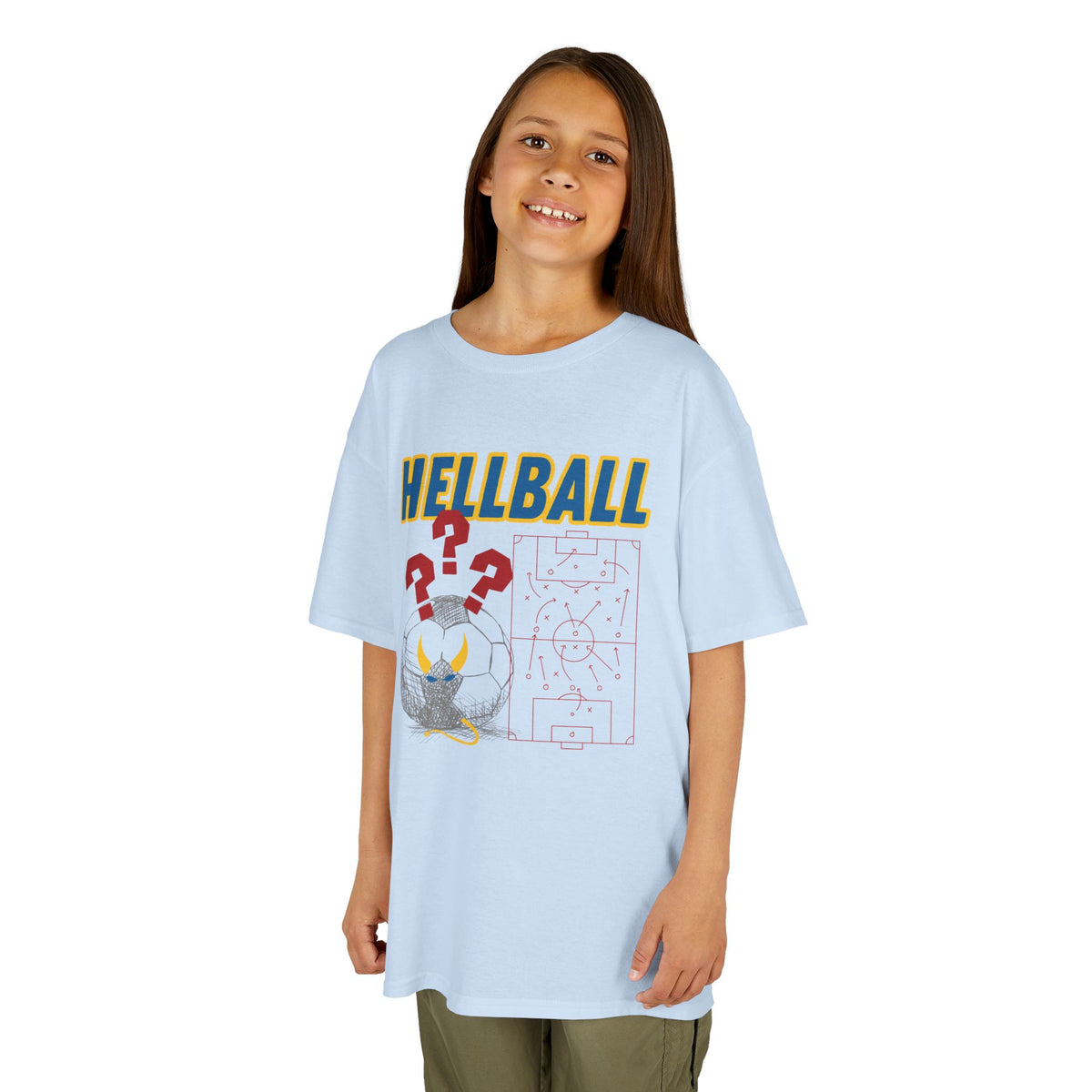 Kids T‑Shirt — "HELLBALL" Graphic Tee with Demon Ball and Game Plan