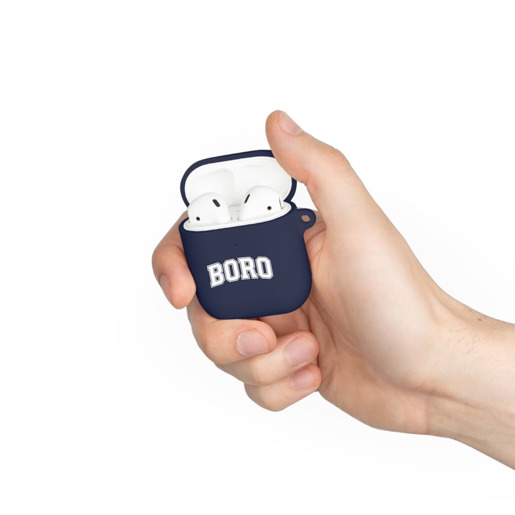 BORO Collegiate AirPods Case Cover — Black Silicone with Carabiner