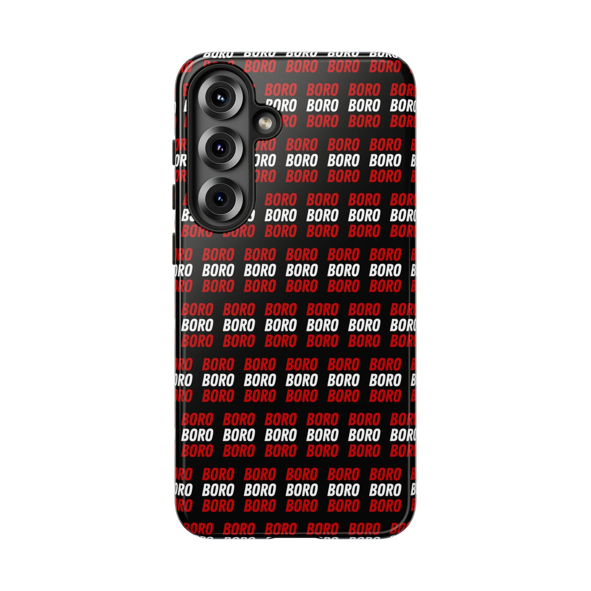 BORO BORO BORO Pattern Phone Case — Bold Red & White Repeating Text Protective Cover