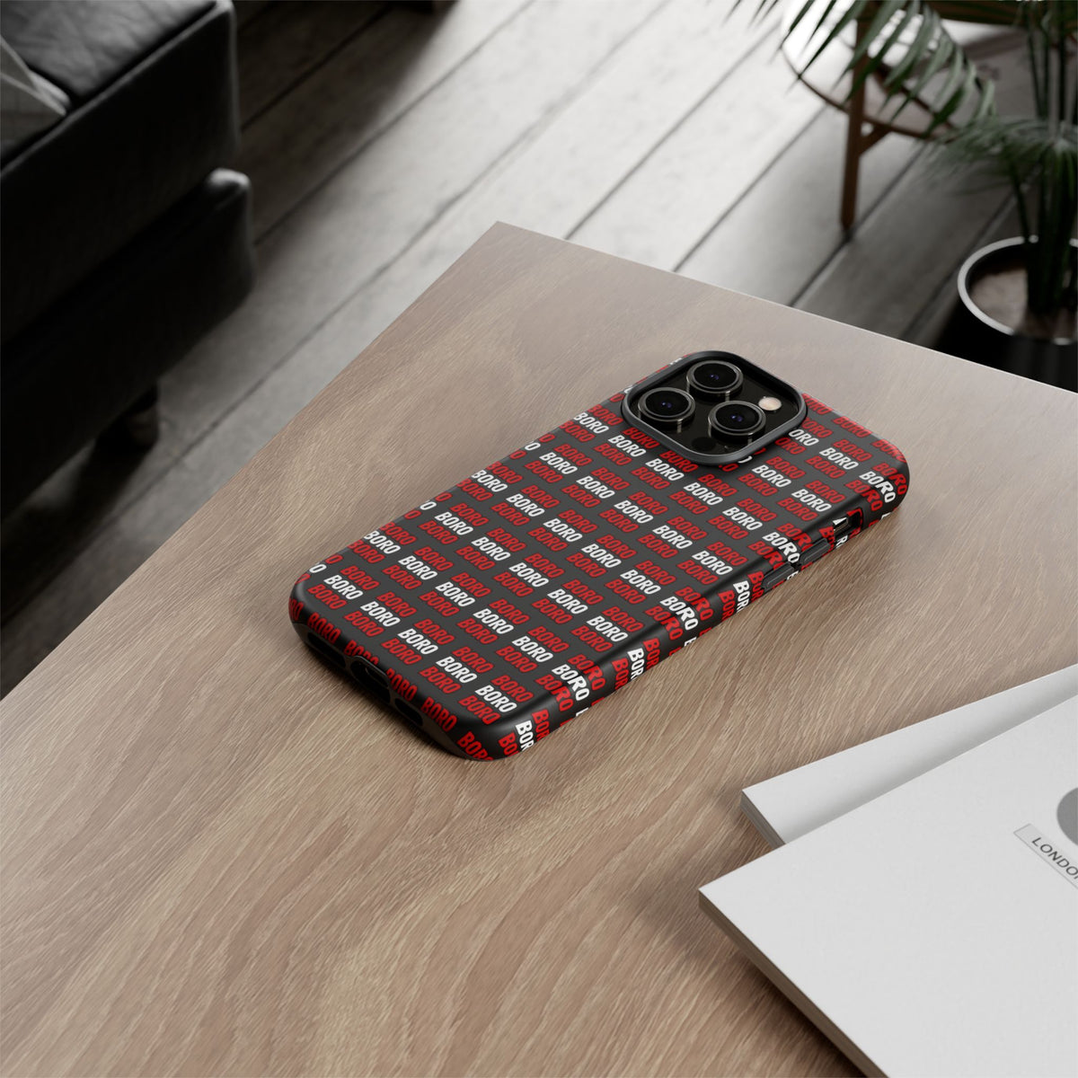 BORO BORO BORO Pattern Phone Case — Bold Red & White Repeating Text Protective Cover