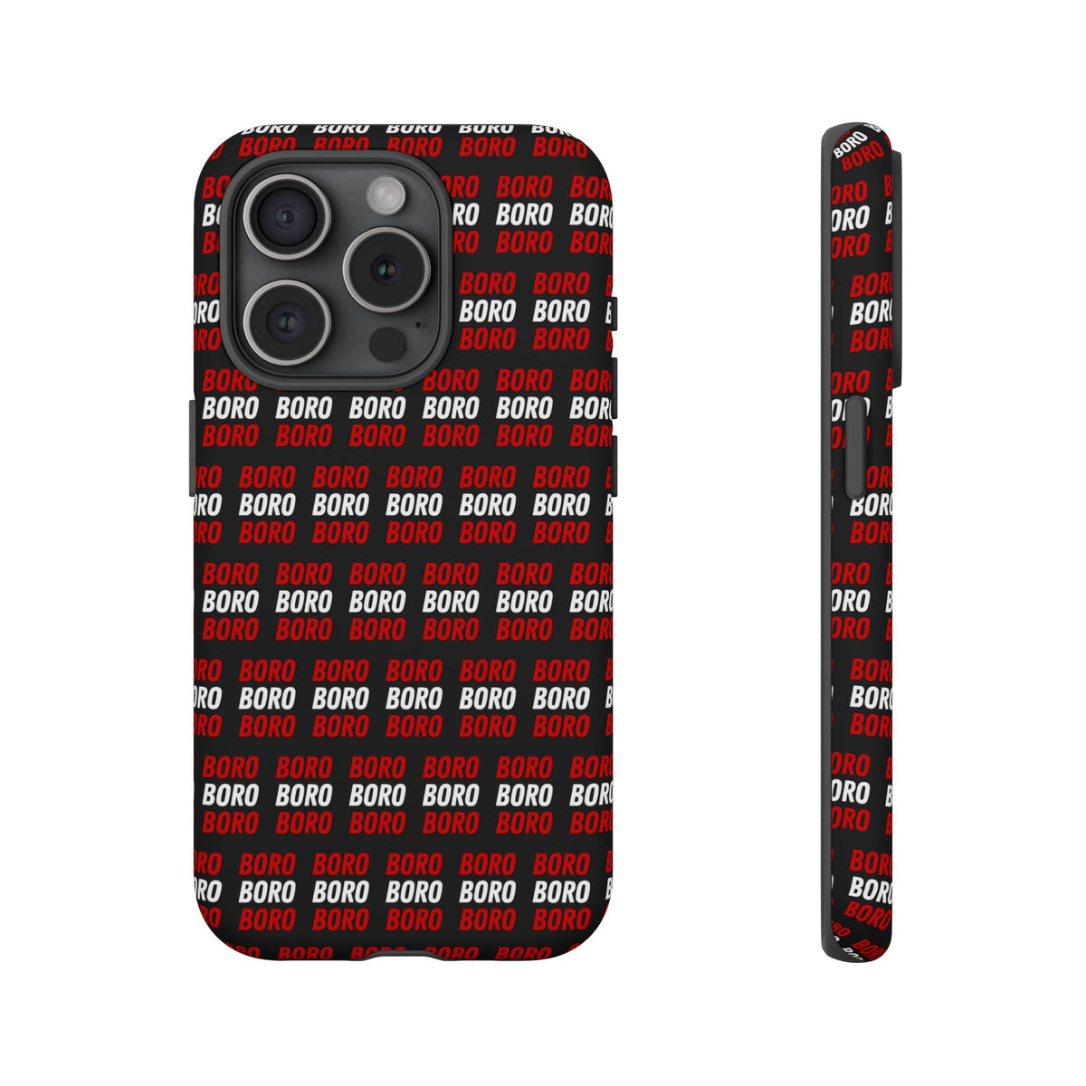 BORO BORO BORO Pattern Phone Case — Bold Red & White Repeating Text Protective Cover