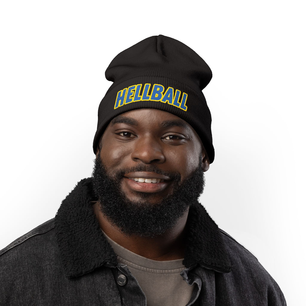 BORO Embroidered "HELLBALL" Knit Beanie - Bold Lettering Winter Hat