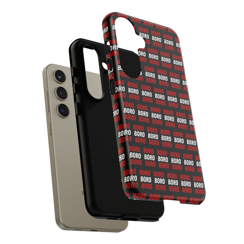 BORO BORO BORO Pattern Phone Case — Bold Red & White Repeating Text Protective Cover