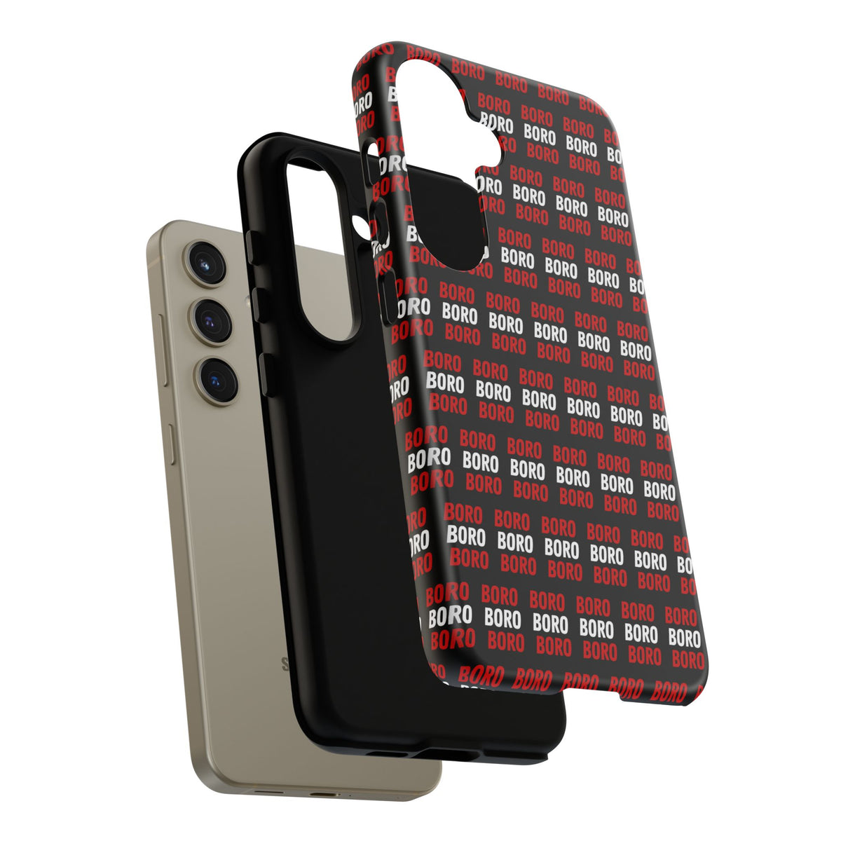 BORO BORO BORO Pattern Phone Case — Bold Red & White Repeating Text Protective Cover