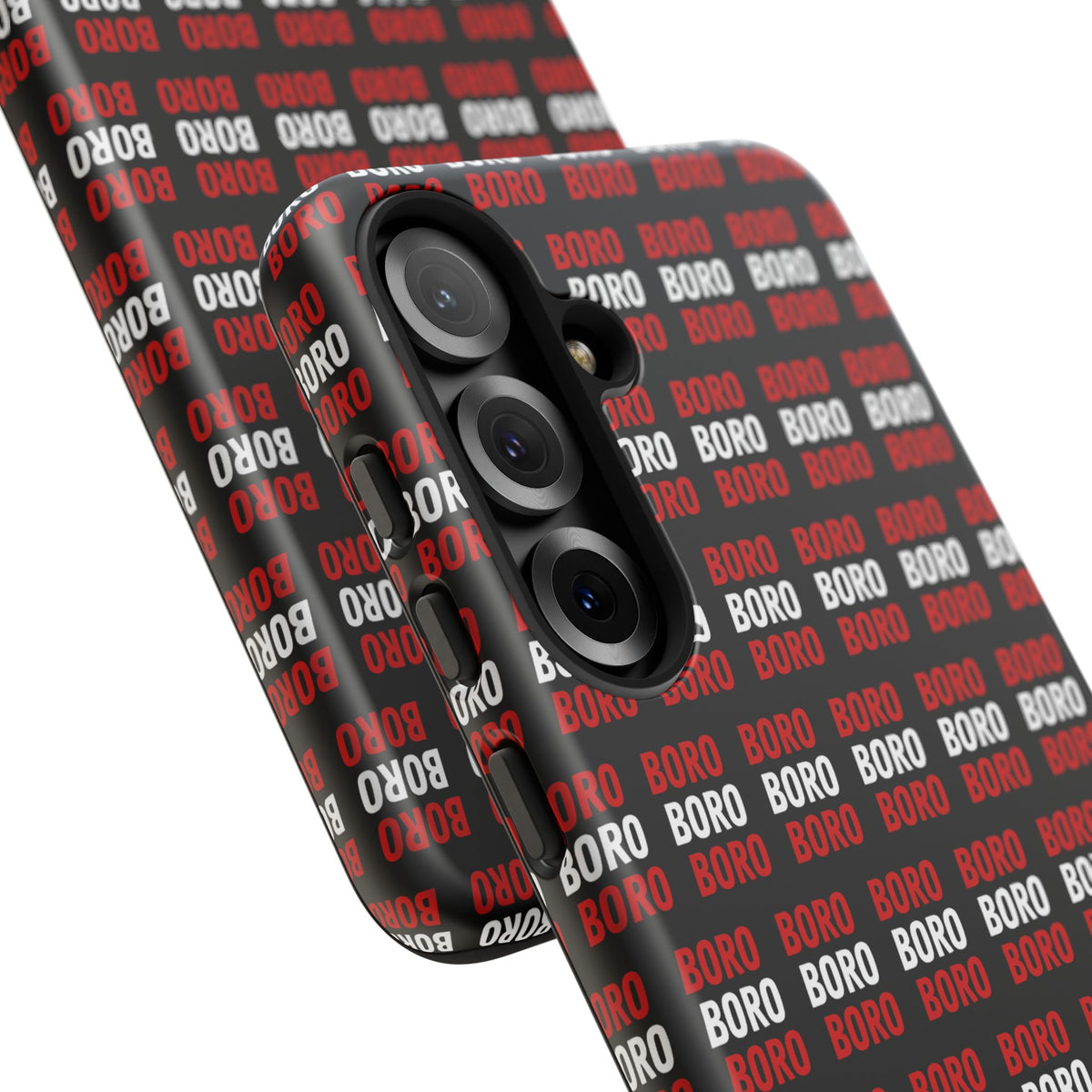 BORO BORO BORO Pattern Phone Case — Bold Red & White Repeating Text Protective Cover