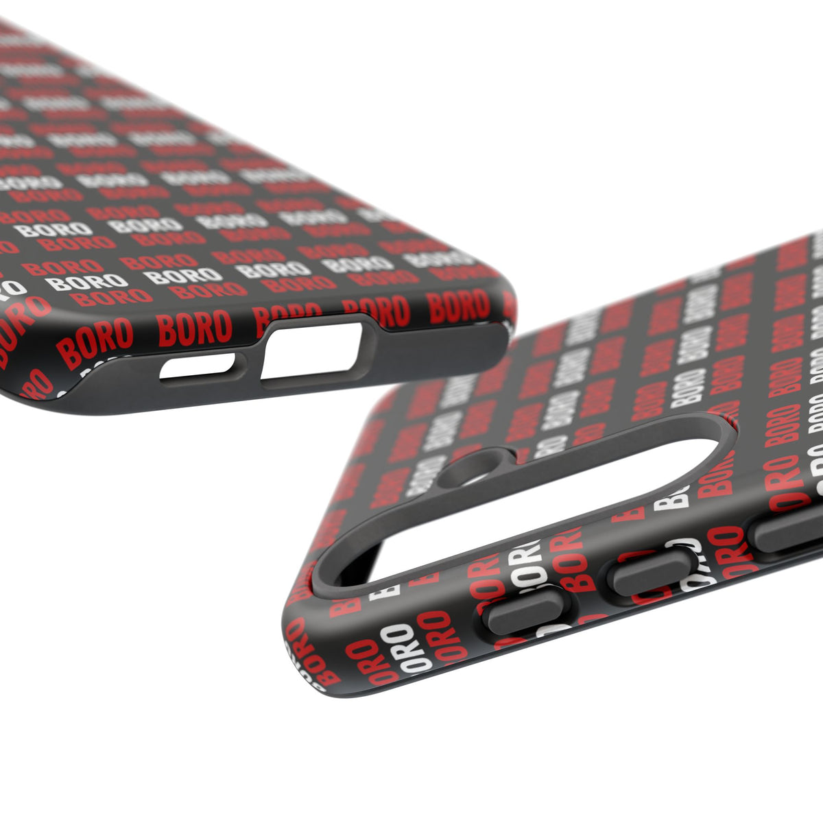 BORO BORO BORO Pattern Phone Case — Bold Red & White Repeating Text Protective Cover