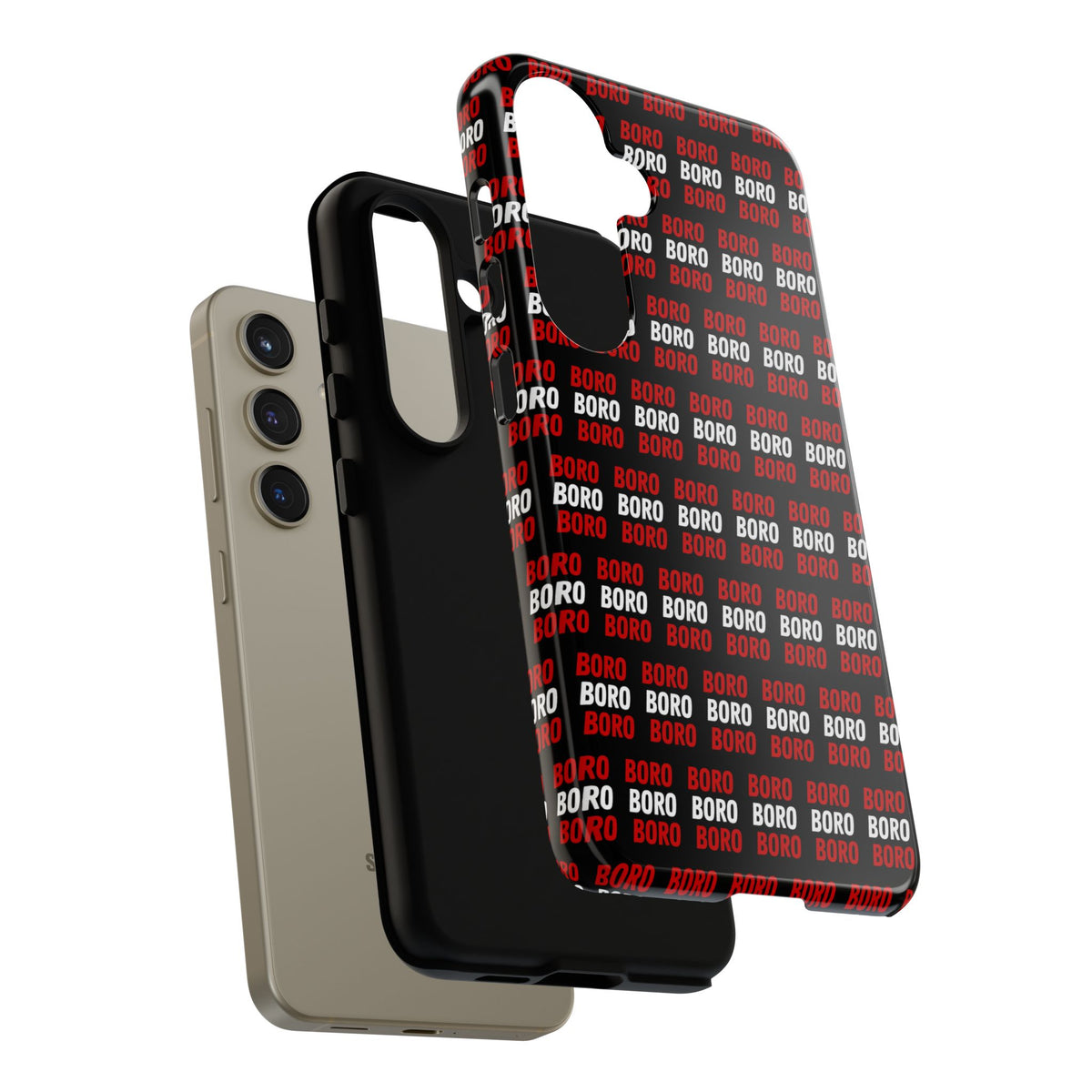 BORO BORO BORO Pattern Phone Case — Bold Red & White Repeating Text Protective Cover