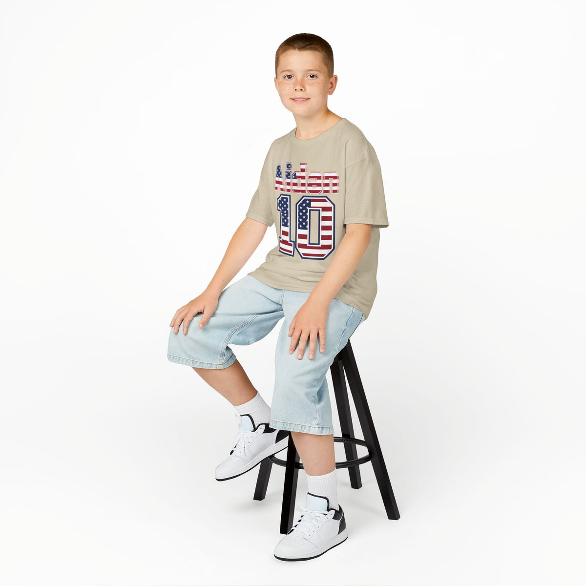 Kids Shirt 'Aiden 10' American Flag BORO Shirt, Aidan Morris is our Number 10 'Front print'