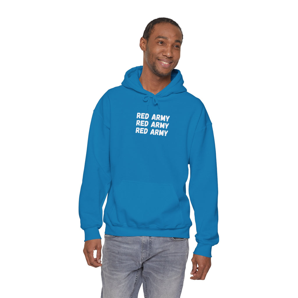 Red Army Repeating Text Hoodie — #UTB BORO STYLE 'front print only'
