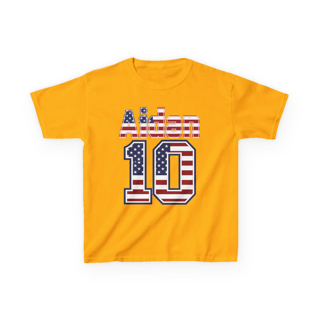 Kids Shirt 'Aiden 10' American Flag BORO Shirt, Aidan Morris is our Number 10 'Front print'