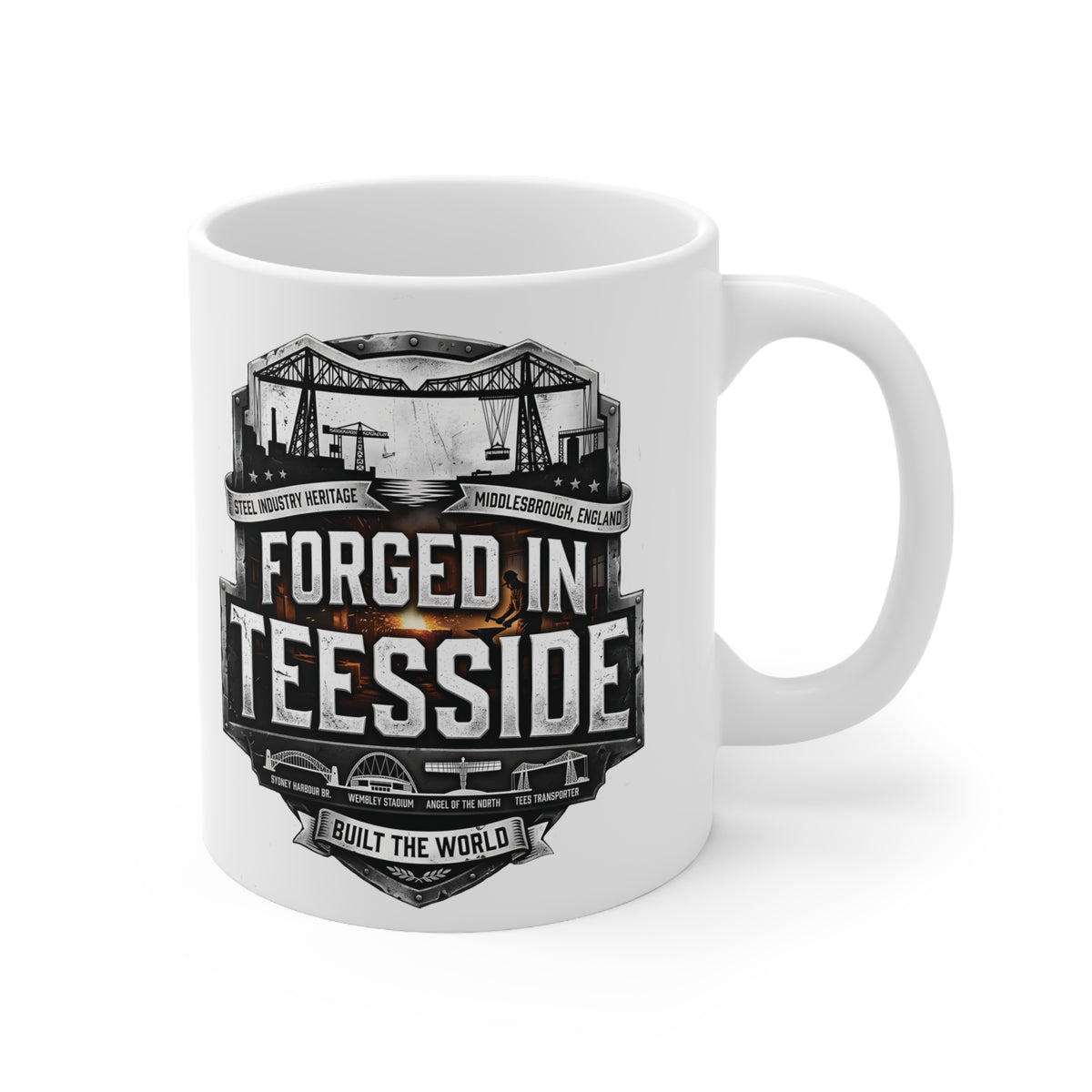 Forged in Teesside Ceramic Coffee Mug – 11oz & 15oz Middlesbrough Industrial Heritage Gift