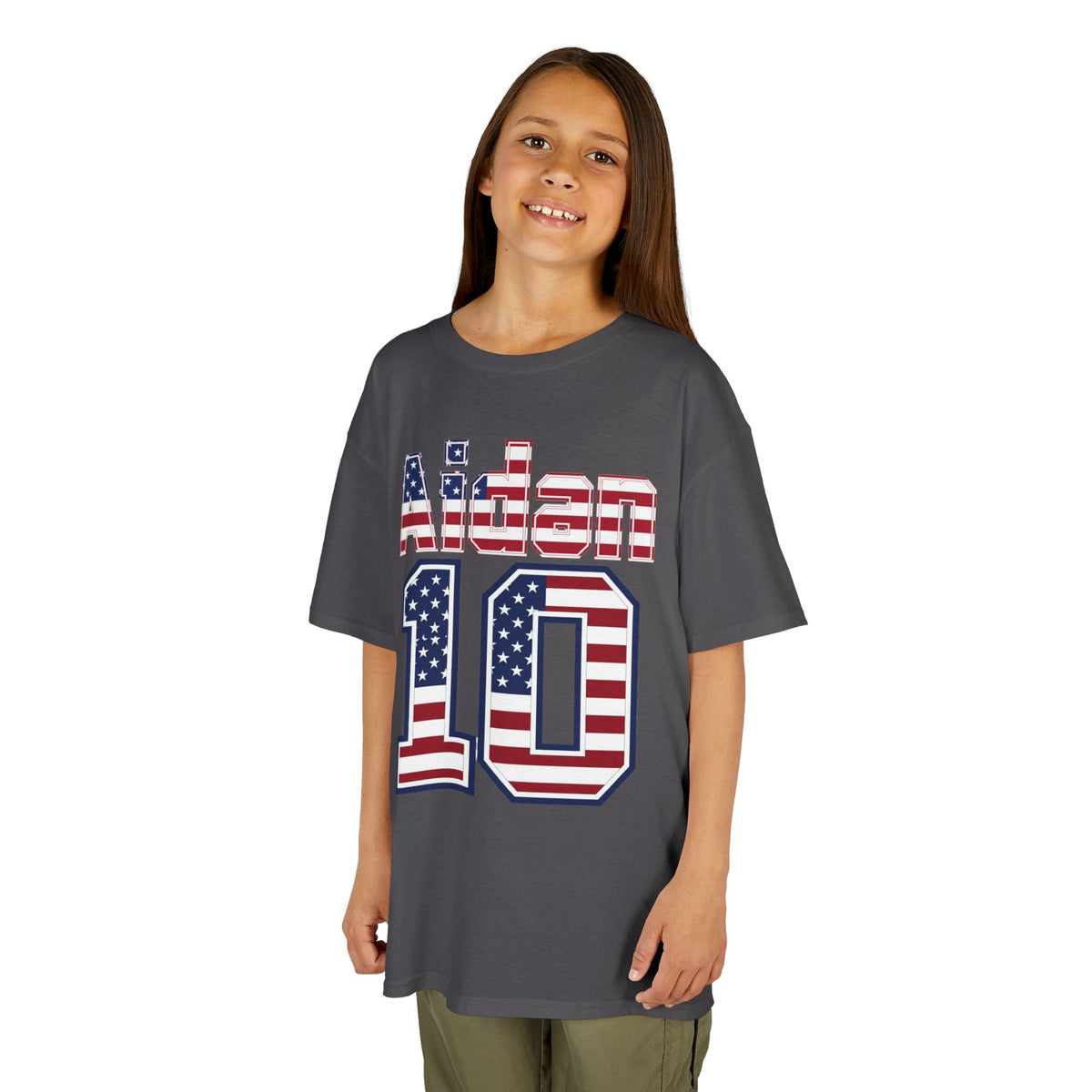 Kids Shirt 'Aiden 10' American Flag BORO Shirt, Aidan Morris is our Number 10 'Front print'