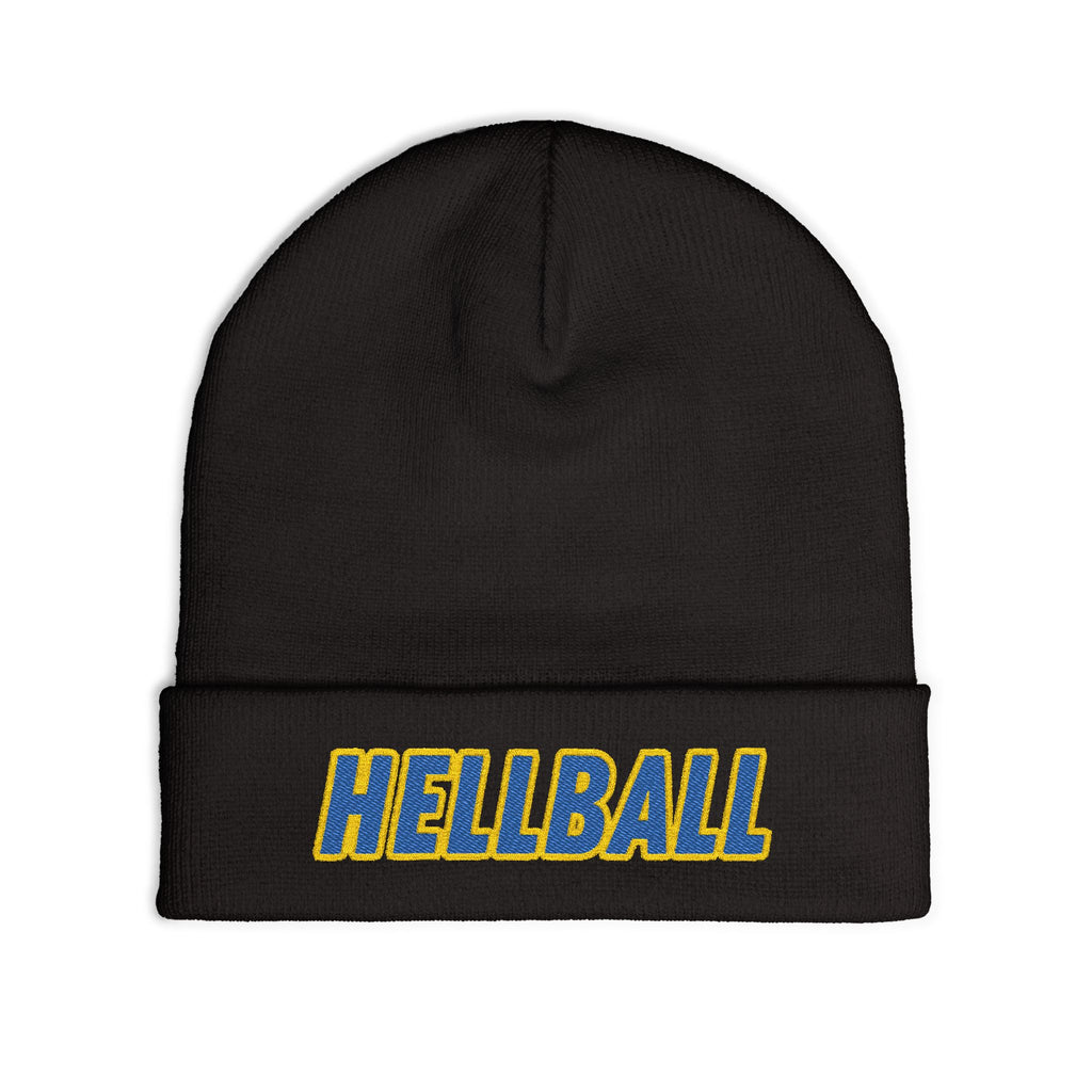 BORO Embroidered "HELLBALL" Knit Beanie - Bold Lettering Winter Hat