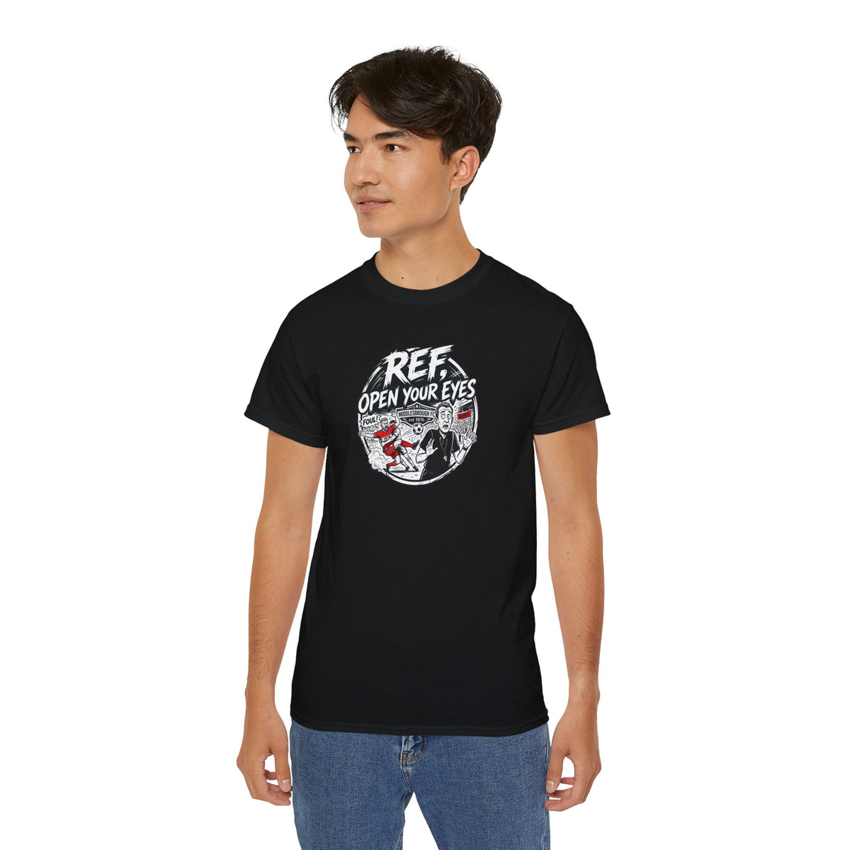 BORO T-Shirt — “Ref: Open Your Eyes” Graphic Tee (Comic-book Style Humour)