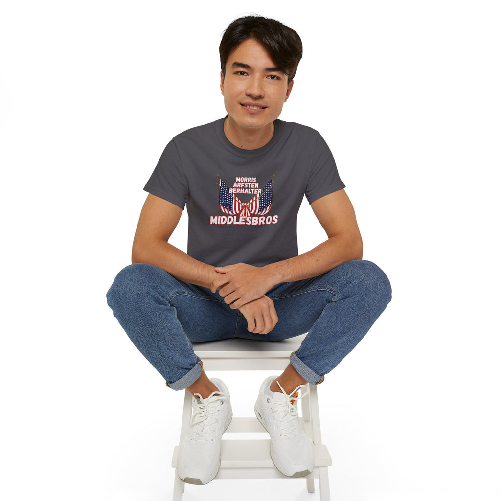 American Flag Graphic Cotton T-Shirt - Morris, Arfsten and Berhalter - Patriotic 'Middlesbros' Tee