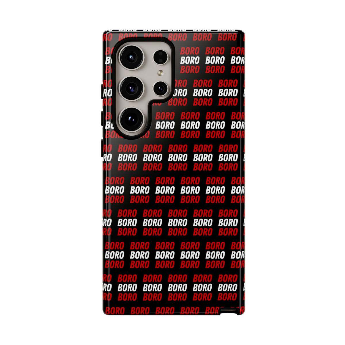 BORO BORO BORO Pattern Phone Case — Bold Red & White Repeating Text Protective Cover