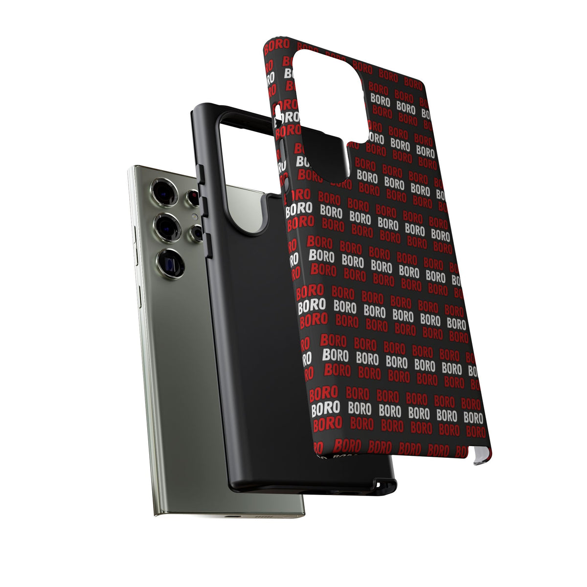 BORO BORO BORO Pattern Phone Case — Bold Red & White Repeating Text Protective Cover