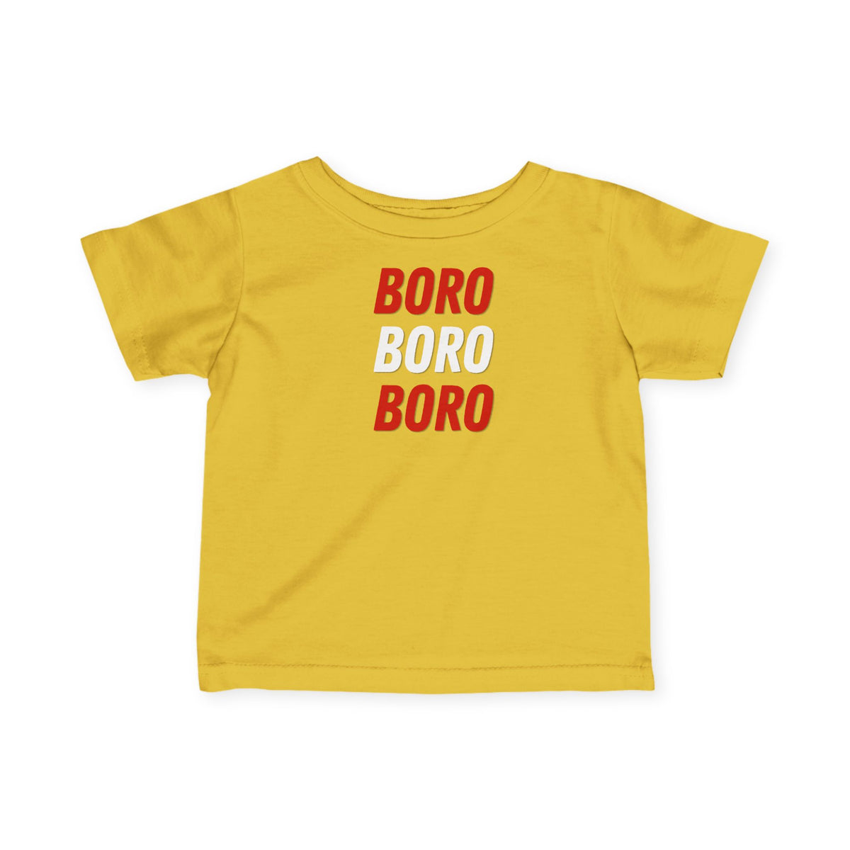 Infant Tee — "BORO BORO BORO" Red & White Graphic Baby Shirt