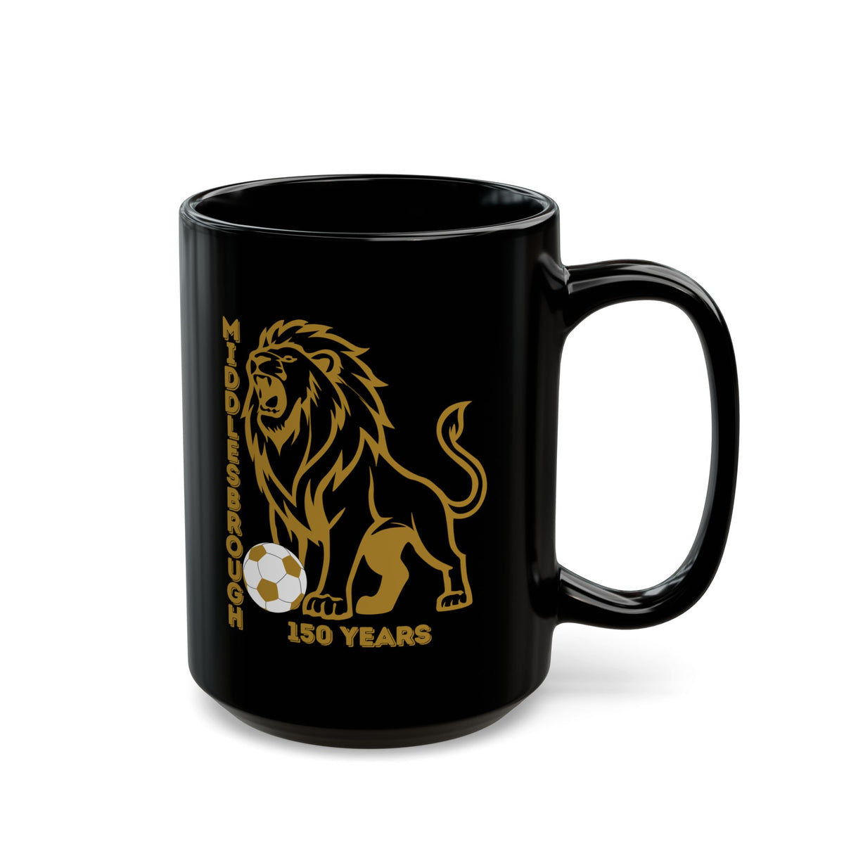 Middlesbrough Lion Soccer Mug — 150 Years Commemorative Black Coffee Cup (11oz/15oz)