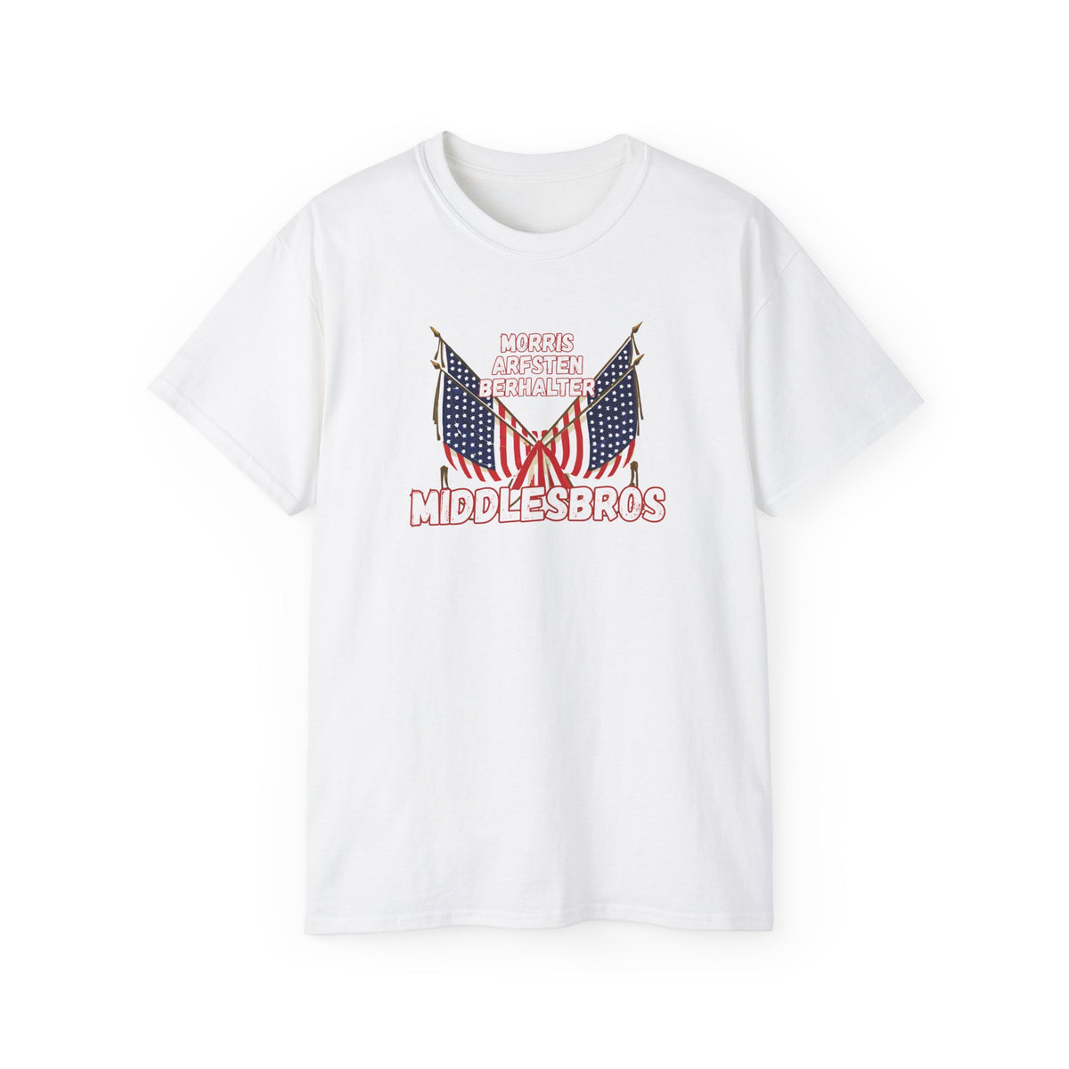 American Flag Graphic Cotton T-Shirt - Morris, Arfsten and Berhalter - Patriotic 'Middlesbros' Tee